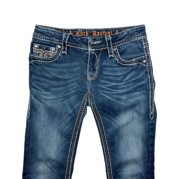 Rock Revival Avery Jeans Women's Size 27 Blue Straight Stretch Embroidered Denim - Picture 8 of 8